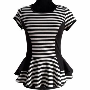 BCX- Black and White Striped Peplum Top (sz s) NWOT